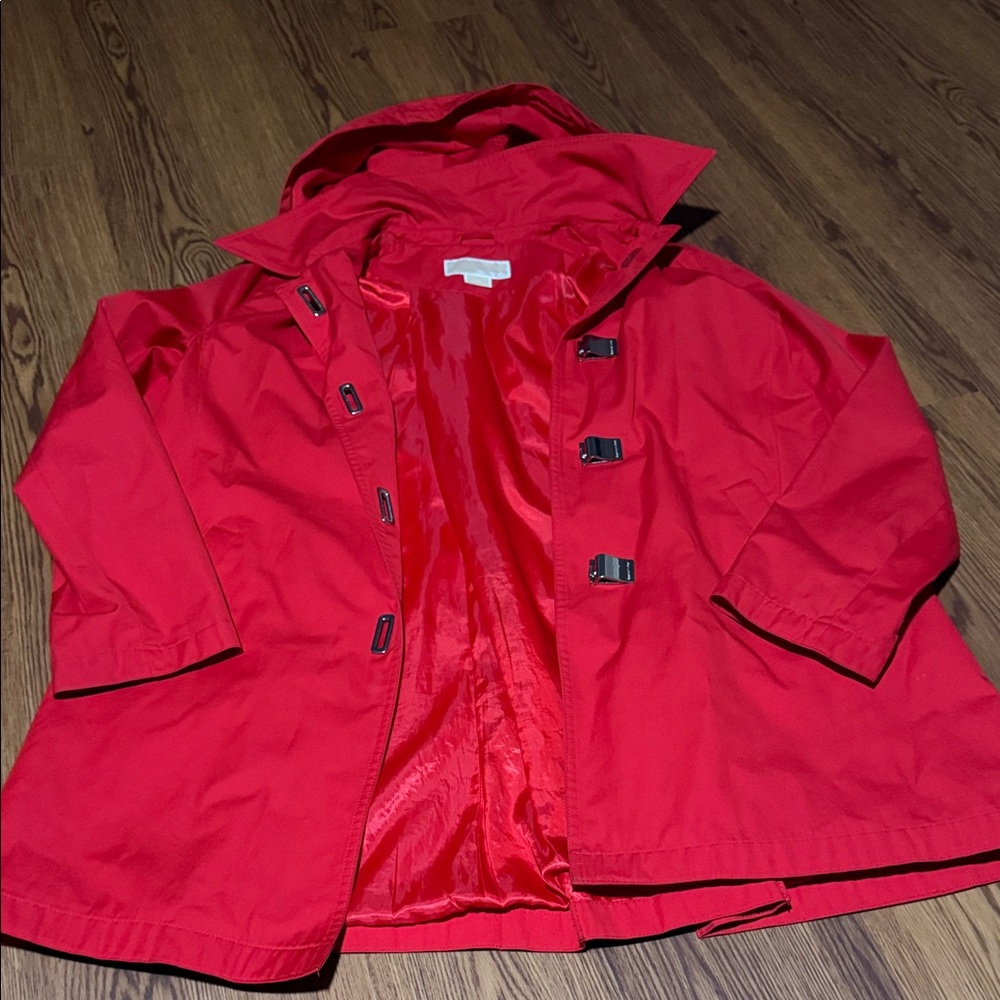Red Hooded Toggle Coat